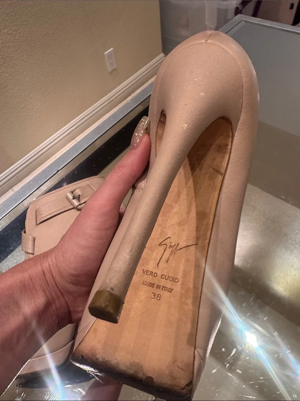 Giuseppe Zanotti Vintage Nude Beige Platform Peep Toe Booties Heels